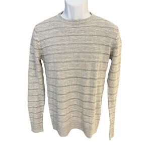 Billy Reid Men's S Textured Stripe Cotton Linen Sweater Gray Crewneck Slim Fit